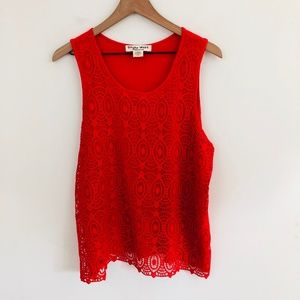 Studio West Crochet Lace Red Sleeveless Top